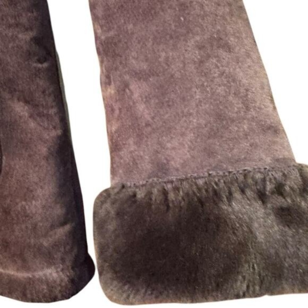 Brown Suede Hooded Coat Jacket with Faux Fur Trim, Women's - Picture 3 of 8